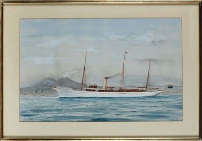 Antonio De Simone (1851-1907)ritratto di Steam Yacht nella Baia di Napoli