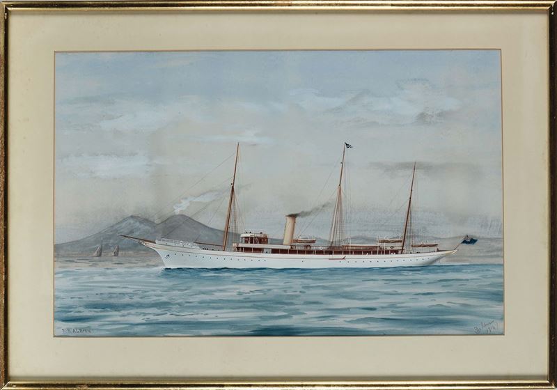 Antonio De Simone (1851-1907) Ritratto di Steam yacht nella baia di Napoli  - Asta Arte Marinara e Strumenti Scientifici - Cambi Casa d'Aste