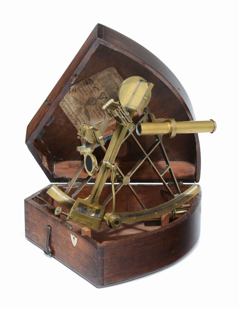 Sestante con telaio in ottone, B. Wood Liverpool, Inghilterra inizio XX secolo  - Auction Maritime Art and Scientific Instruments - Cambi Casa d'Aste