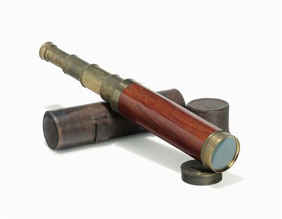 Cannocchiale da Marina a Quattro Allunghi in Ottone e Legno in Custodia, Inizio XX Secolo