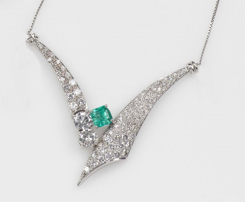 Pendente con diamanti ed uno smeraldo  - Asta Fine Jewels - Cambi Casa d'Aste