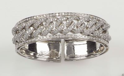 Bracciale Rigido a Maglia Gourmette e Diamanti