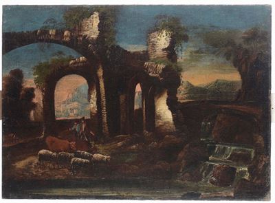 Antonio Travi (sestri Ponente 1608 - Genova 1665), nei Modi Dipaesaggio con Rovine