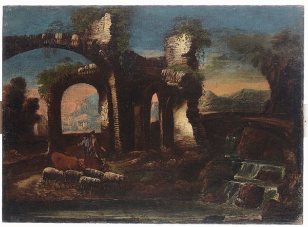 Antonio Travi (Sestri Ponente 1608 - Genova 1665), nei modi di Paesaggio con rovine