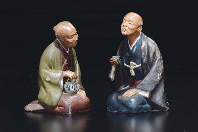 Due Figure di Saggi in Terracotta Smaltata, Cina, Dinastia Qing, XIX Secolo