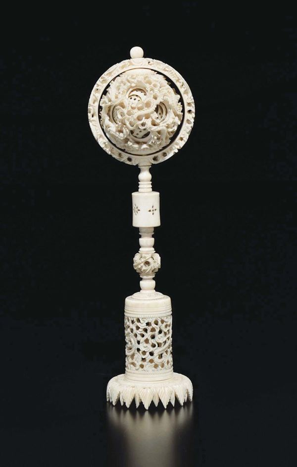 A carved ivory puzzle ball, China, early 20th century