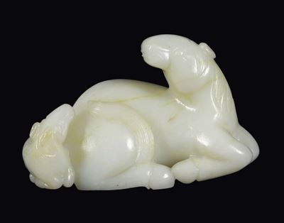 Gruppo in Giada Bianca e Russet Raffigurante Due Cavalli, Cina, Dinastia Qing, Epoca Qianlong (17...
