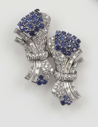 Doppia Clips con Diamanti e Zaffiri