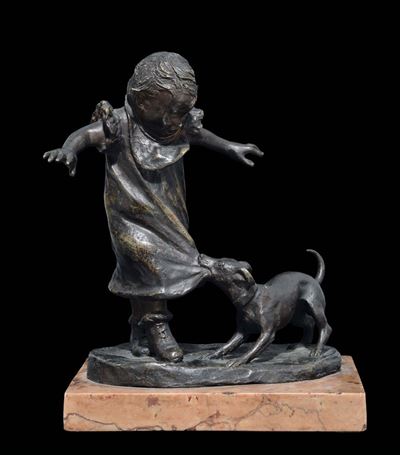 Mariano Benliure (valencia 1862 - Madrid 1947)bambina e Cagnolino