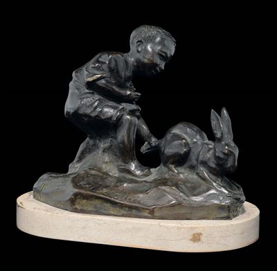 Vincenzo Pasquali (scarlino 1871-sanremo 1940)bambino e Coniglio