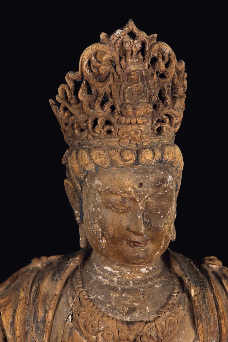 Grande Guanyin Seduta in Legno, Cina, Probabilmente Dinastia Song (960-1279)