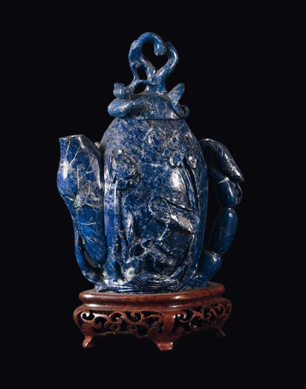 A small lapis lazuli fruit teapot and cover, China, 20th century