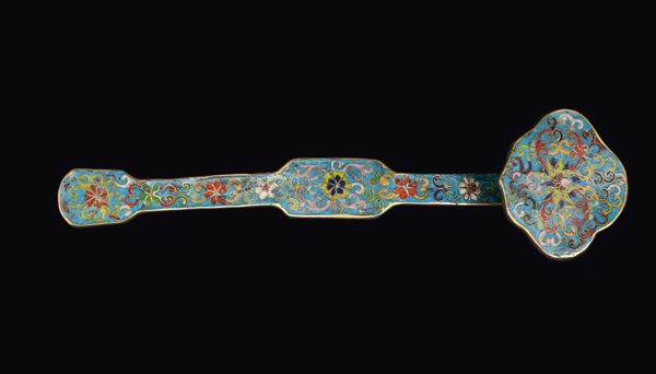 A cloisonné enamel and gilt bronze ruyi sceptre, China, Qing Dynasty, Qianlong Period (1736-1795)