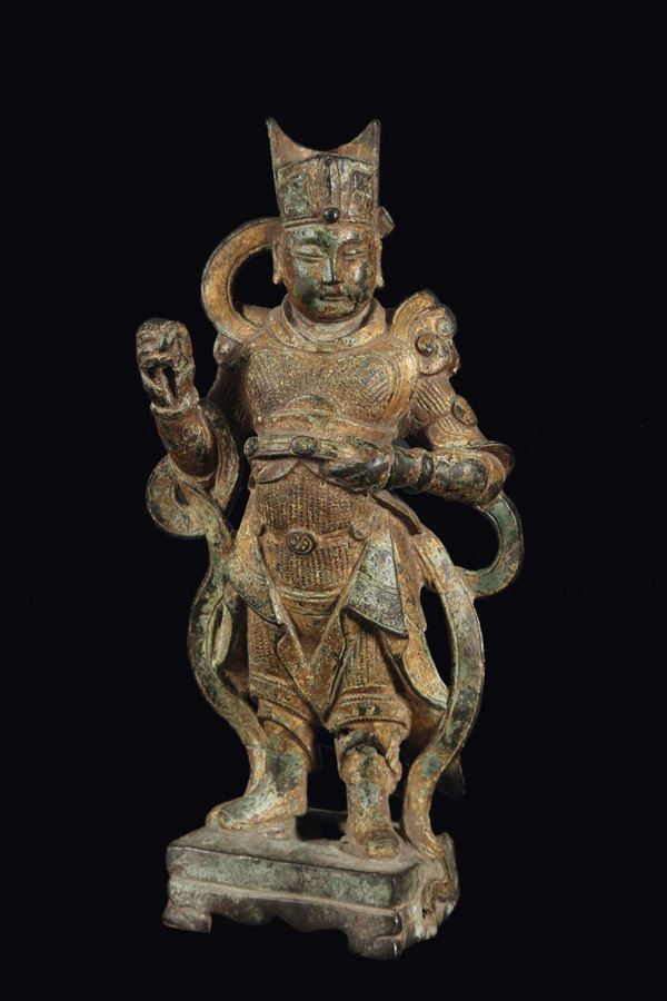 A semi-gilt bronze figure of Guandi, China, Ming Dynasty, 17th century