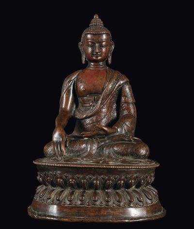 Buddha in Rame Seduto su Doppio Fiore di Loto, Cina, Dinastia Ming, XVII Secolo