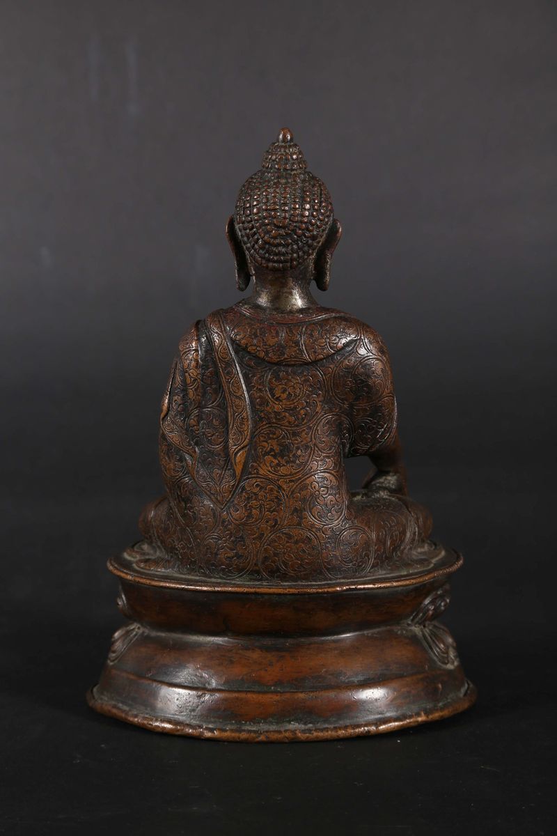 Buddha in Rame Seduto su Doppio Fiore di Loto, Cina, Dinastia Ming, XVII Secolo