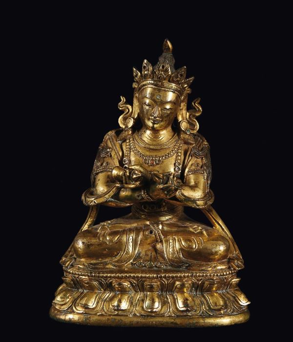 A gilt bronze figure of Vajradhara with vajra, Tibet, 18th century