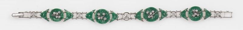 A nephritis and diamond bracelet. Mounted in platinum  - Auction Fine Jewels - Cambi Casa d'Aste