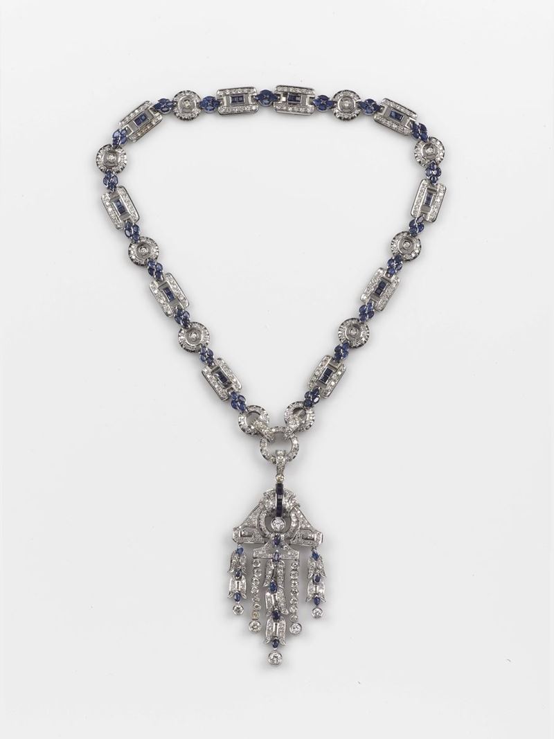 A diamond, sapphire and platinum necklace  - Auction Fine Jewels - Cambi Casa d'Aste