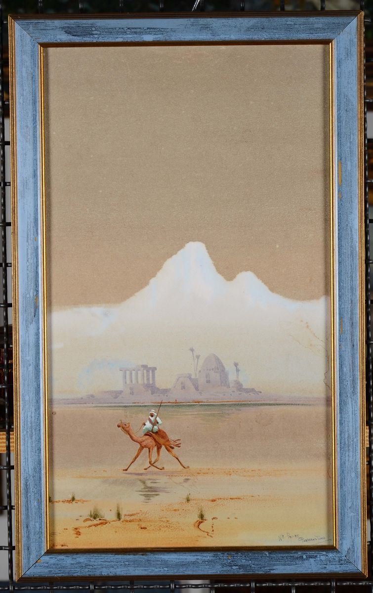 Paesaggio orientale con cammello  - Asta Dipinti del XIX e XX secolo - Cambi Casa d'Aste