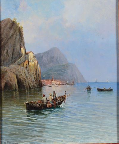Salvatore Petruolo (catanzaro 1857 - Napoli 1946)coppia di Vedute di Amalfi