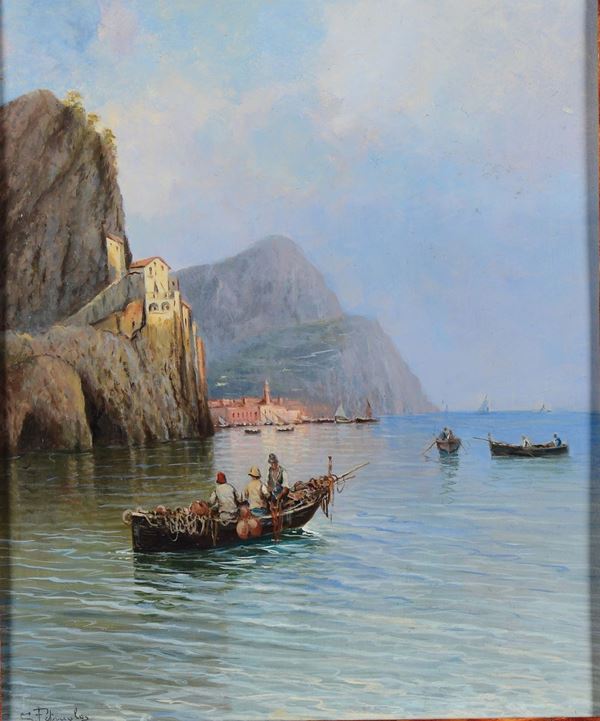 Salvatore Petruolo (Catanzaro 1857 - Napoli 1946) Coppia di vedute di Amalfi