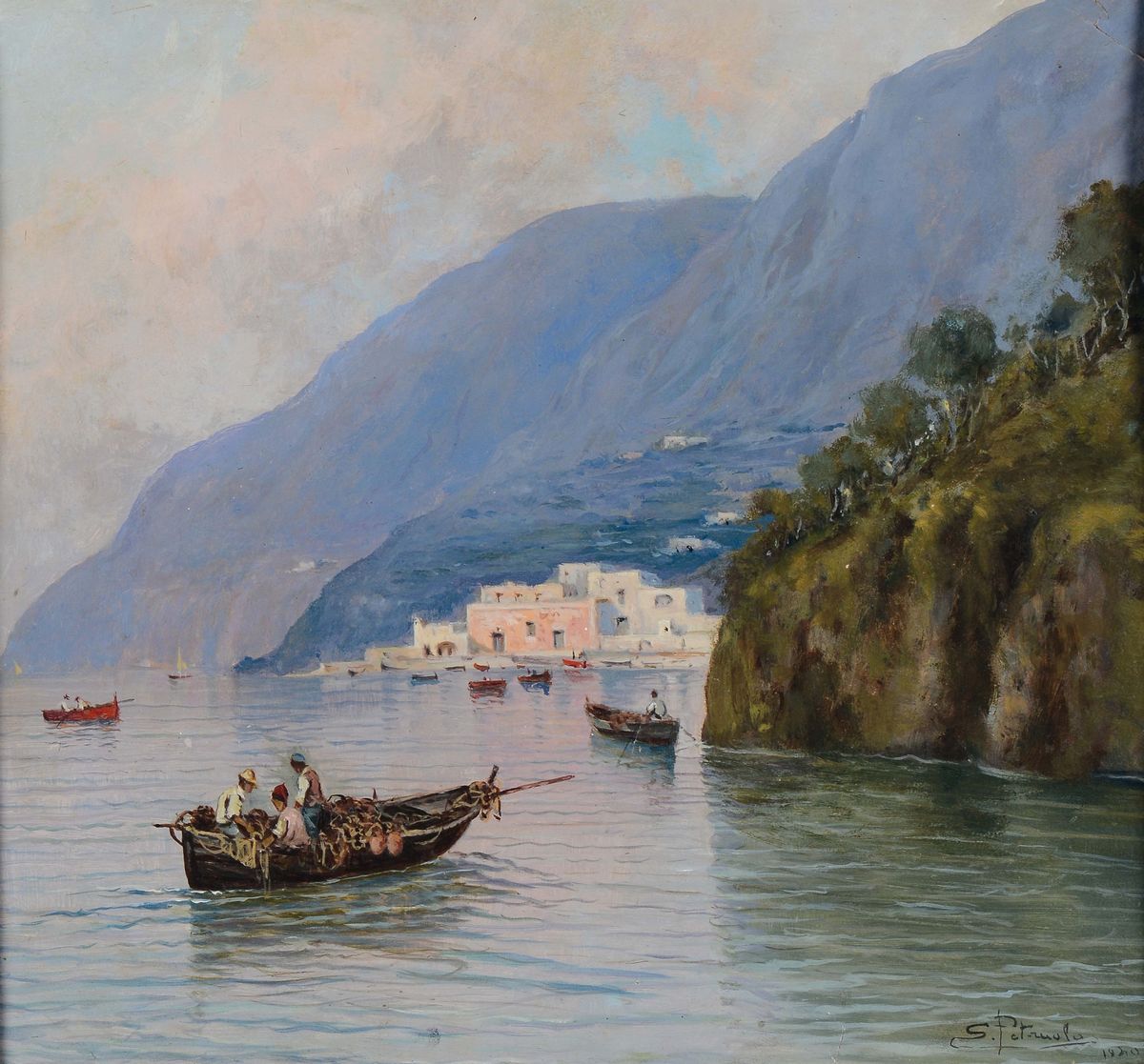 Salvatore Petruolo (catanzaro 1857 - Napoli 1946)coppia di Vedute di Amalfi