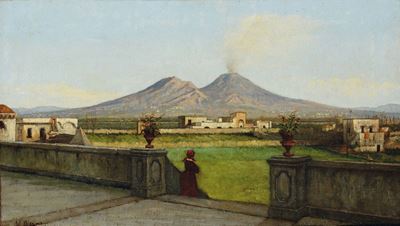 Vincenzo Alfano (napoli 1850-1897)veduta del Vesuvio
