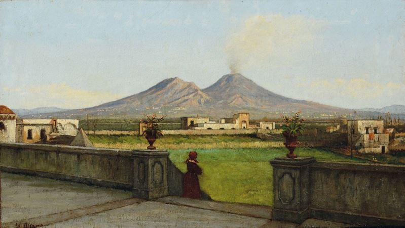 Vincenzo Alfano (Napoli 1850-1897) Veduta del Vesuvio  - Asta Dipinti del XIX e XX secolo - Cambi Casa d'Aste