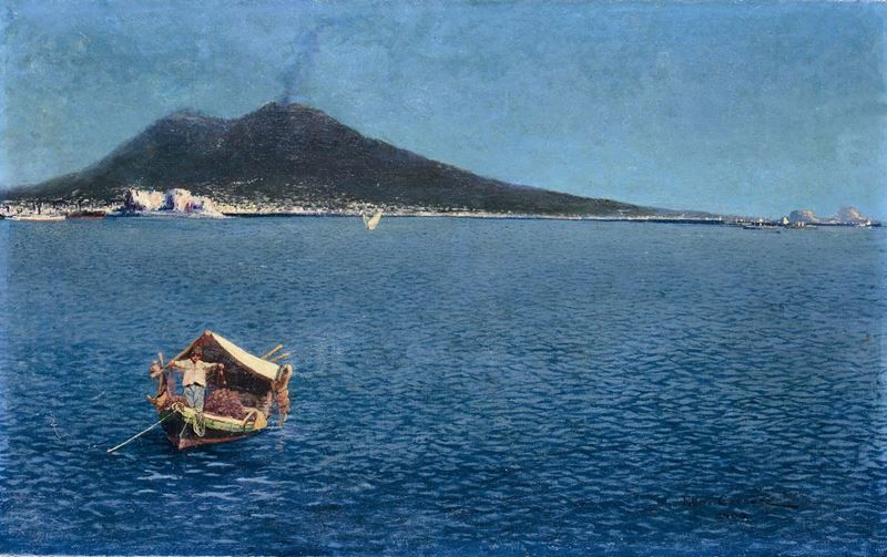 Ettore Carnera (XIX-XX secolo) Veduta del Vesuvio, 1904  - Auction 19th and 20th century paintings - Cambi Casa d'Aste