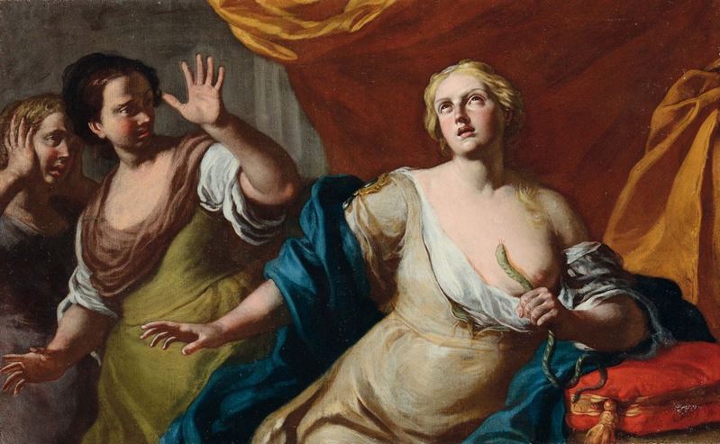 Jacopo Cestaro (Bagnoli Irpino 1718 - Napoli 1778) Suicidio di Cleopatra  - Asta Dipinti Antichi - Cambi Casa d'Aste