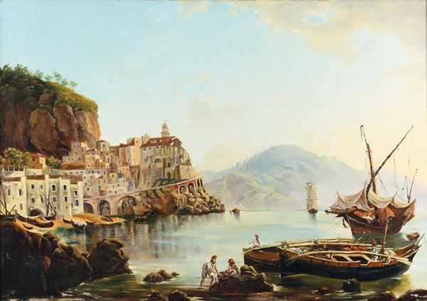 Josef Rebell (Vienna 1787 - Dresda 1828) Paesaggio con porto