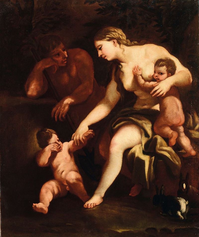 Luca Giordano (Napoli 1634-1705), cerchia di Adamo ed Eva  - Asta Dipinti Antichi - Cambi Casa d'Aste