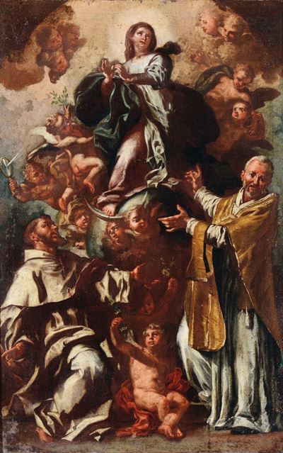 Scuola Napoletana del XVII Secolomadonna Assunta con Santi