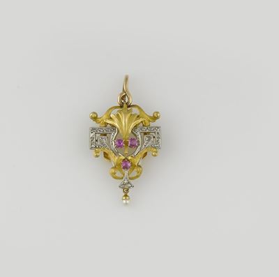 Spilla/pendente con Rosette di Diamante e Piccoli Rubini