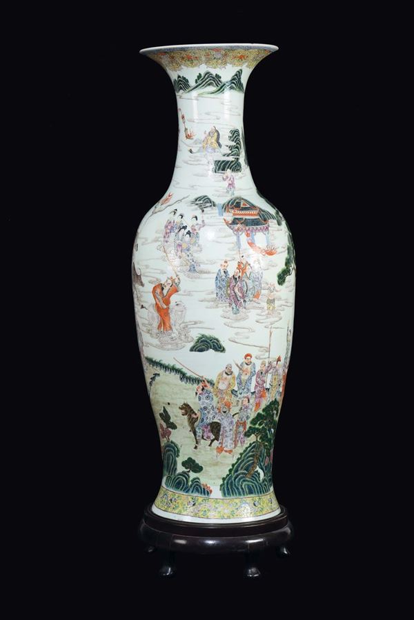 A large monumental Famille-Rose vase with wise men between clouds, China, Qing Dynasty, 19th century