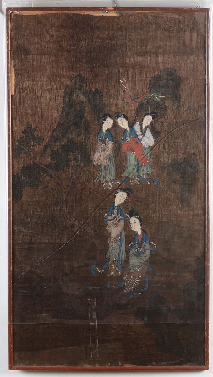 Lotto di Dodici Dipinti su Carta Raffiguranti Guanyin e Cervi, Cina, Dinastia Qing, XIX Secolo