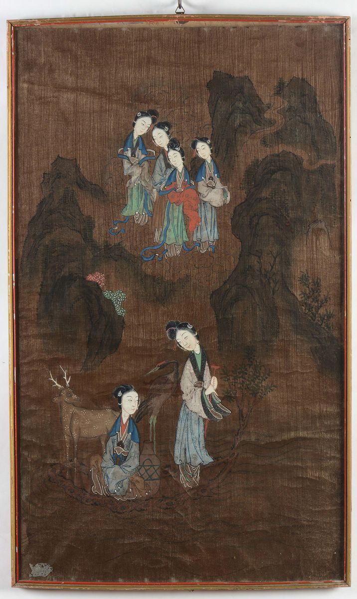 Lotto di Dodici Dipinti su Carta Raffiguranti Guanyin e Cervi, Cina, Dinastia Qing, XIX Secolo