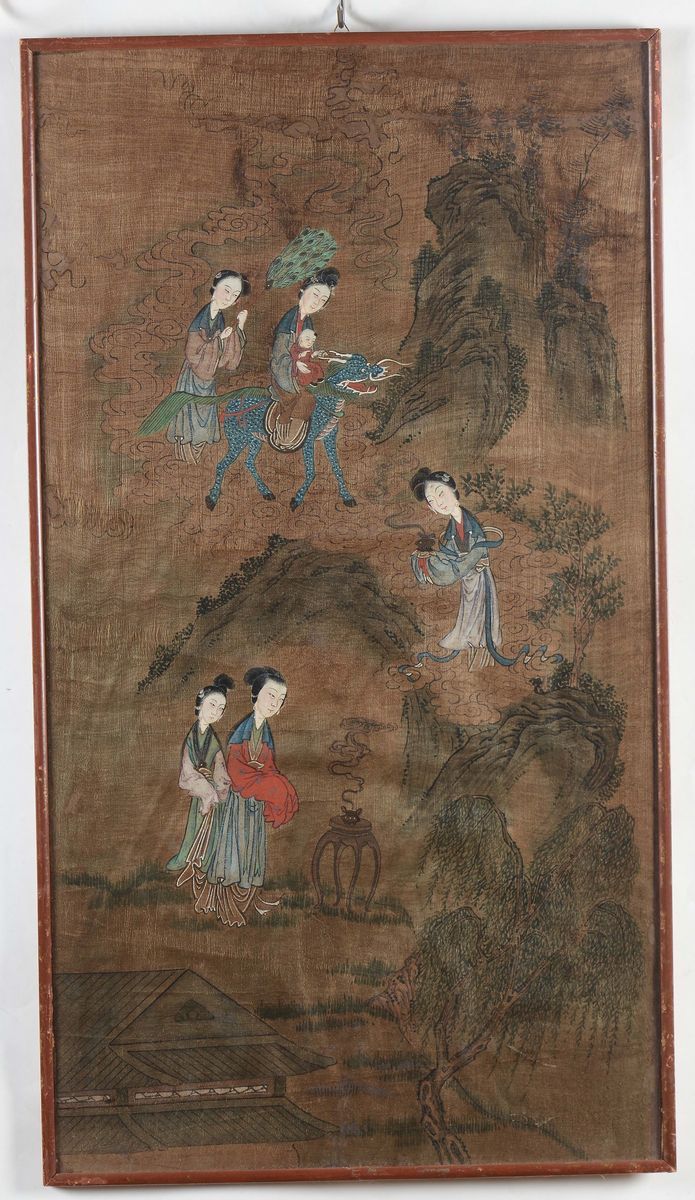 Lotto di Dodici Dipinti su Carta Raffiguranti Guanyin e Cervi, Cina, Dinastia Qing, XIX Secolo