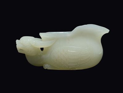 Coppetta in Giada Bianca Scolpita a Guisa di Fenice, Cina, Dinastia Qing, XIX Secolo