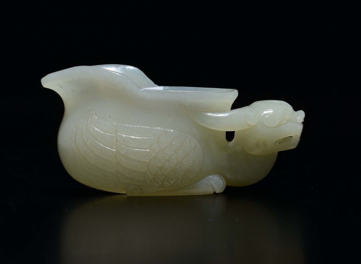 Coppetta in Giada Bianca Scolpita a Guisa di Fenice, Cina, Dinastia Qing, XIX Secolo