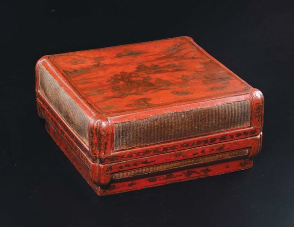 A red lacquer box and cover depicting river landscape, China, Qing Dynasty, 19th century