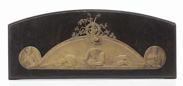 Bassorilievo in ottone sbalzato raffigurante Adamo ed Eva, firmato Bianchi 1924