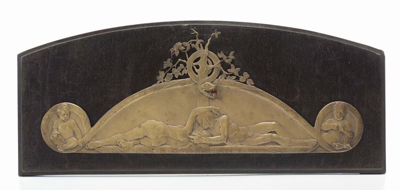 Bassorilievo in ottone sbalzato raffigurante Adamo ed Eva, firmato Bianchi 1924  - Auction Fine Art - Cambi Casa d'Aste
