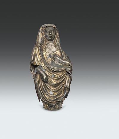 Figura Dolente in Argento Sbalzato, Cesellato e Tracce di Doratura, Orafo Italiano del XV-XVI Sec...
