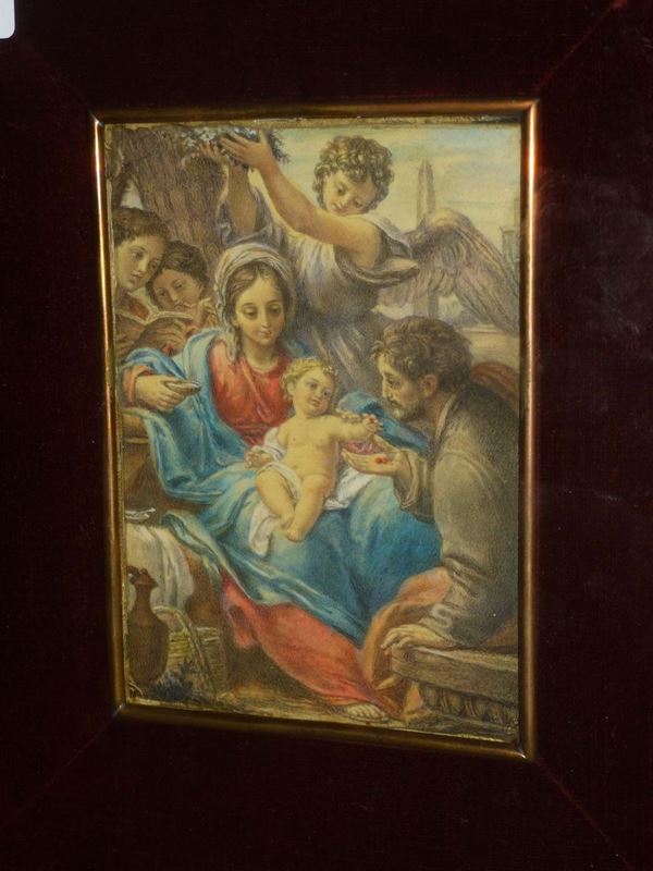 Scuola del XVIII secolo Sacra famiglia con angeli