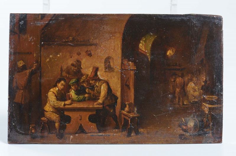 Anonimo del XVIII-XIX secolo Interno taverna con giocatori  - Asta Antiquariato - Cambi Casa d'Aste