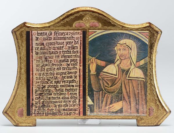 Tavoletta con raffigurazione di Santa. Fattura moderna