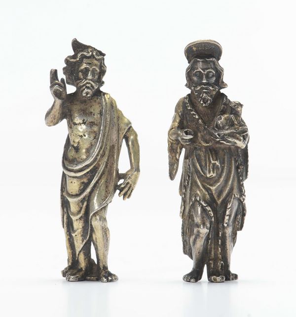 Due figure di Santi in argento, XIX secolo