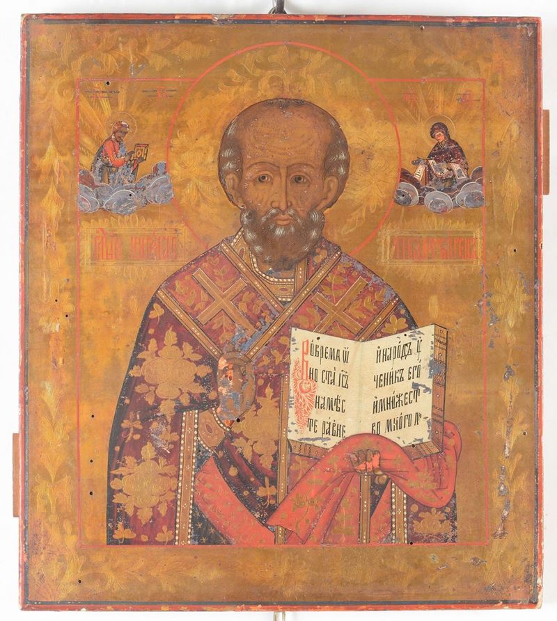 Icona raffigurante Santo con libro, XIX secolo  - Asta Antiquariato - Cambi Casa d'Aste